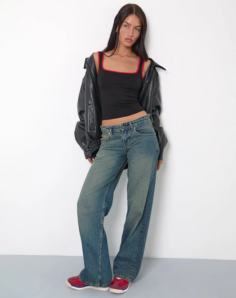 Shajani Top en noir avec bordure rouge