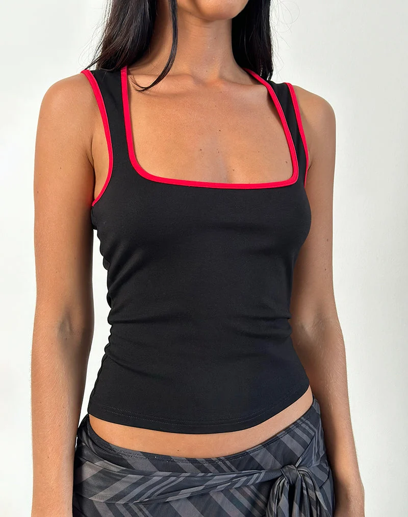 Shajani Top en noir avec bordure rouge