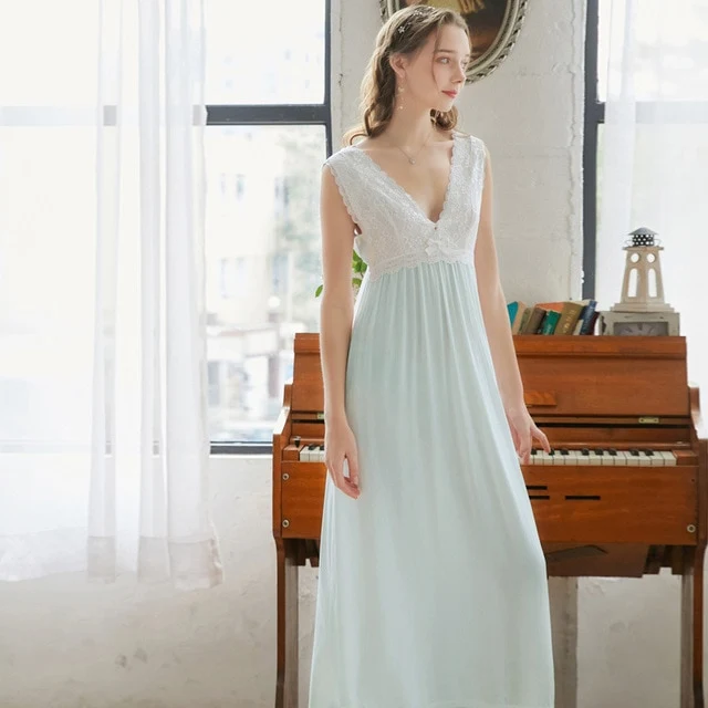 Roseheart Women Female Cotton Pink Blue White Sexy Sleepwear Night Dress Lace Homewear Nightwear Long Nightgown Luxury Gown