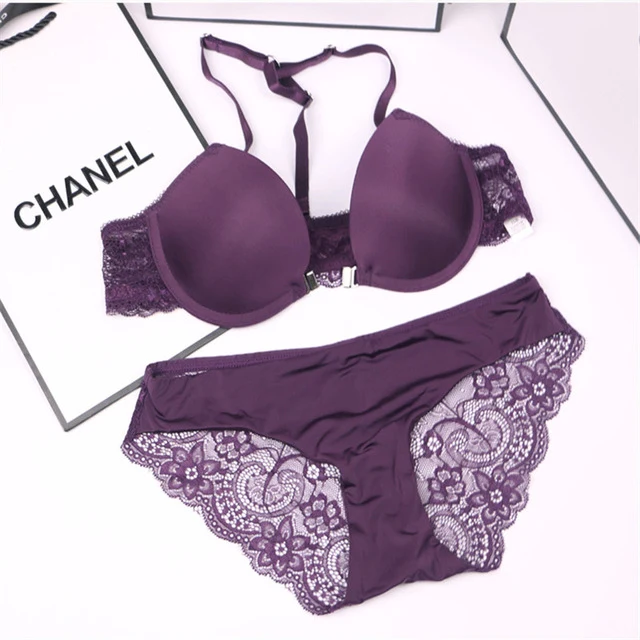 Women's Underwear Set Y-line Straps Sexy Victoria Lingerie Plus Size Front Closure Panty Set Embroidery White Lace Push Up Bra