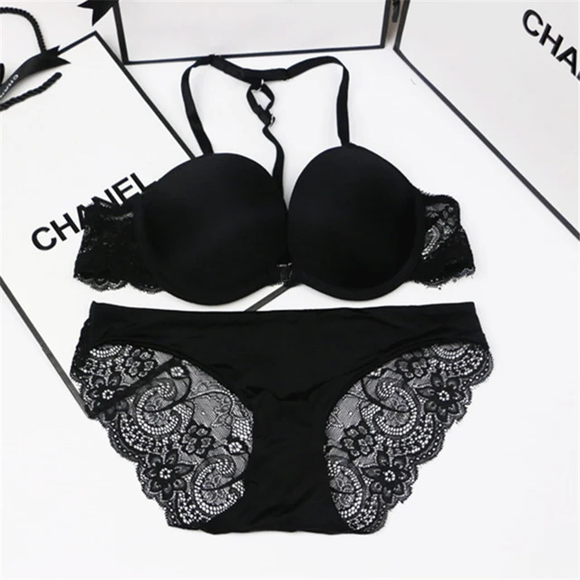 Women's Underwear Set Y-line Straps Sexy Victoria Lingerie Plus Size Front Closure Panty Set Embroidery White Lace Push Up Bra
