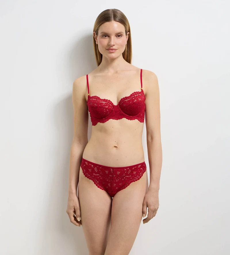 Soutien-gorge corbeille à armatures dentelle rouge Burning Eclat