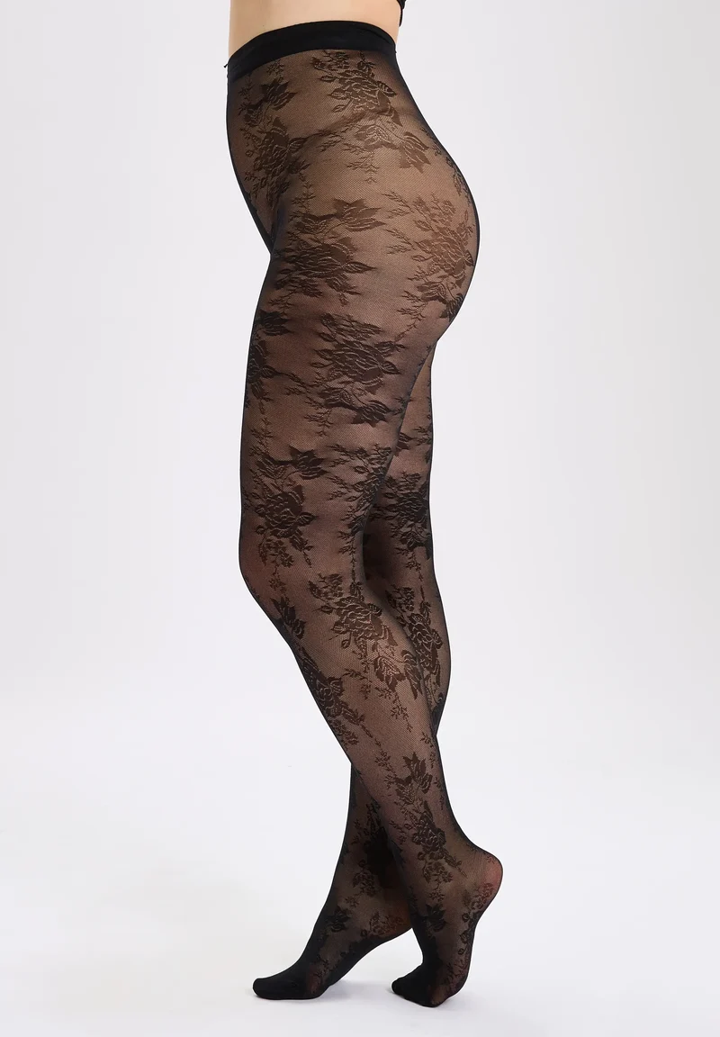 Collant noir à motif floral