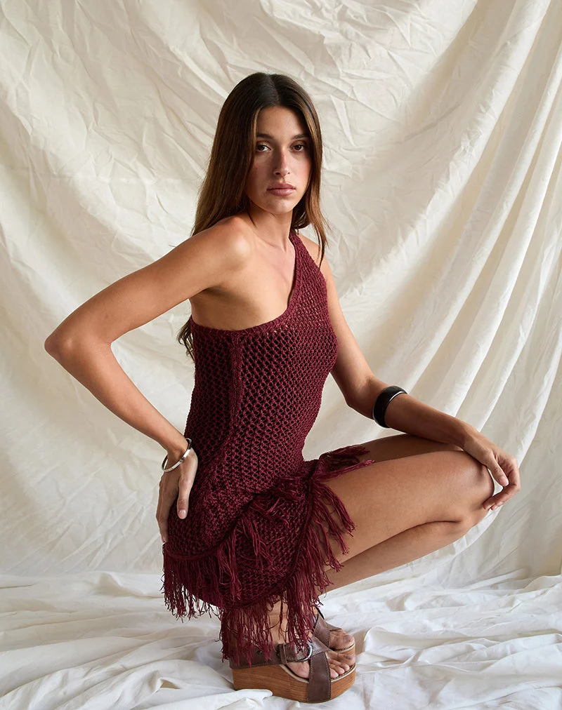 Mini robe à franges asymétriques Meloka, Berry