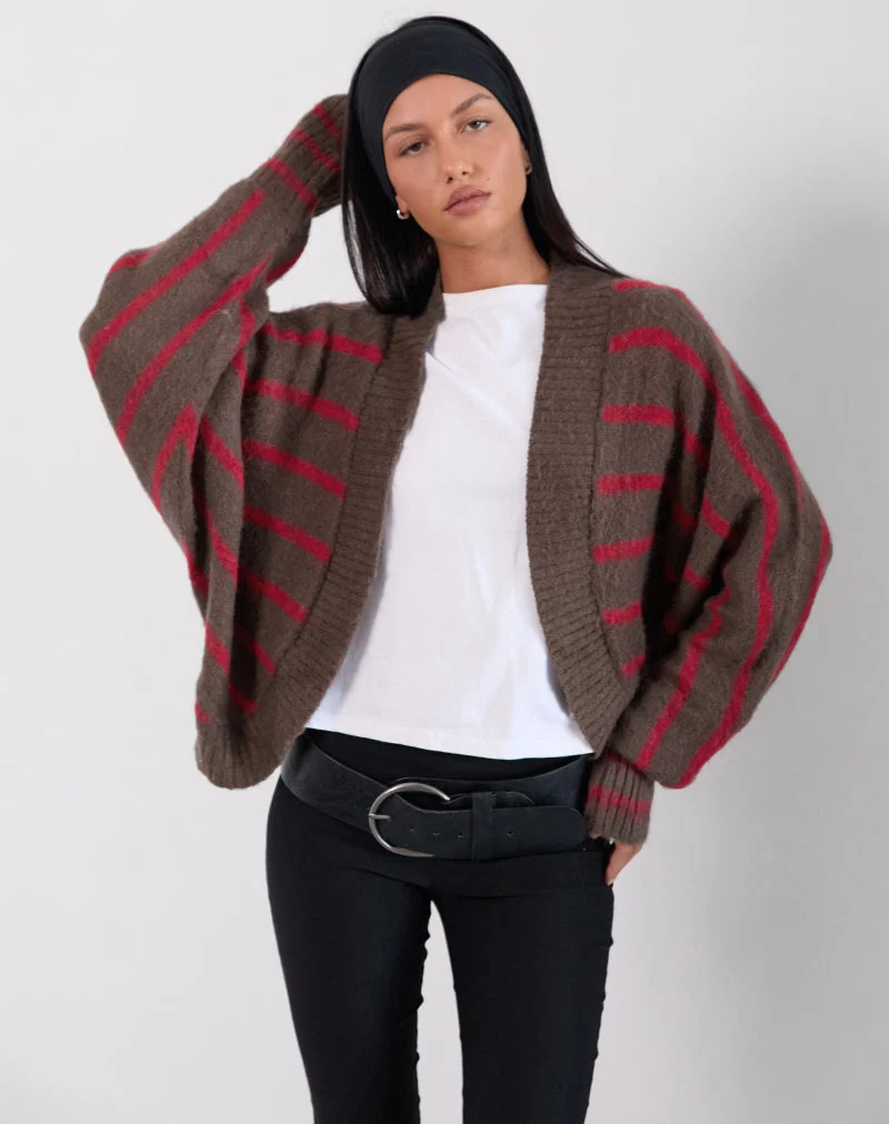 Cardigan à épaules Pasha à rayures rouges et brunes