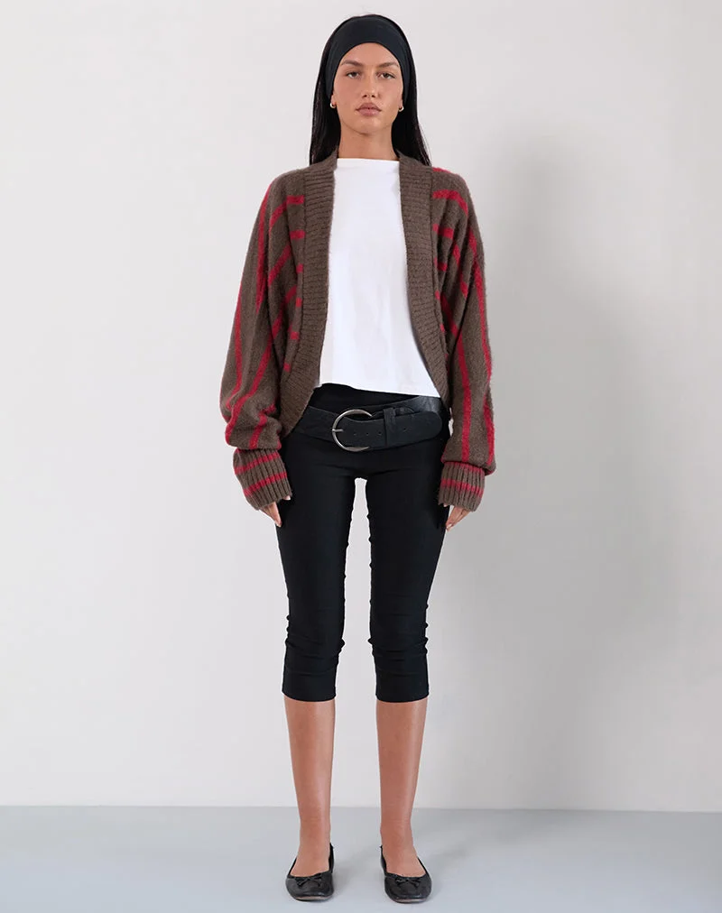 Cardigan à épaules Pasha à rayures rouges et brunes
