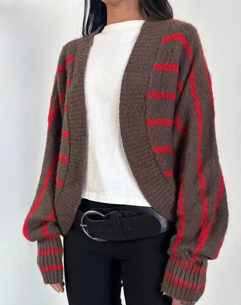 Cardigan à épaules Pasha à rayures rouges et brunes