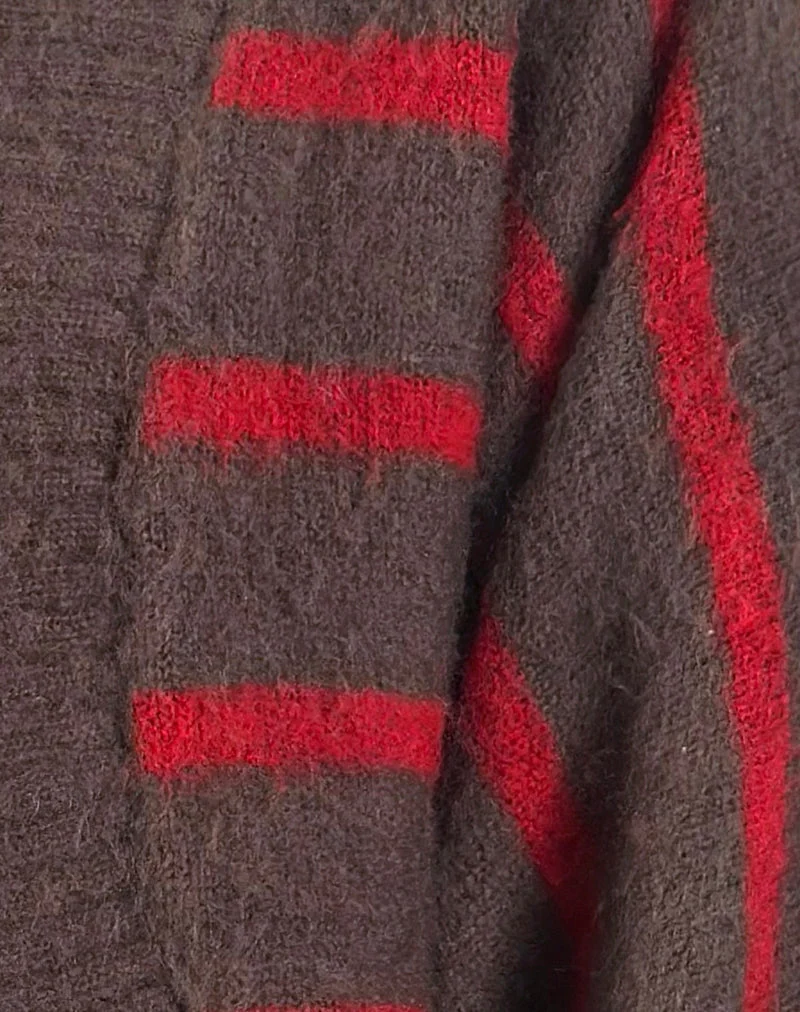 Cardigan à épaules Pasha à rayures rouges et brunes