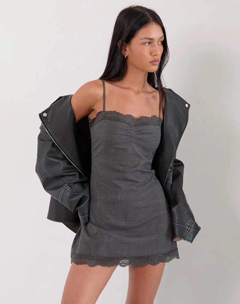 Mini robe Larna en tissu à carreaux gris