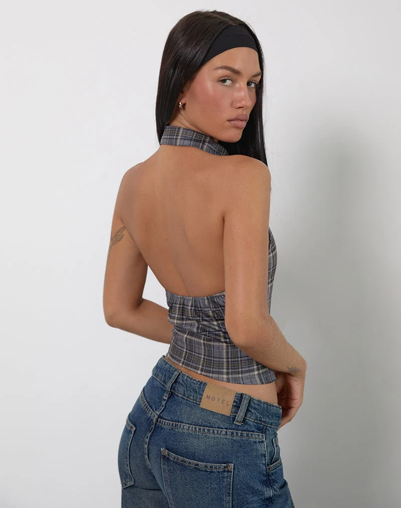 Harlo Collared Top in Check Tailoring Grey (Top à col, carreaux, tailleur)