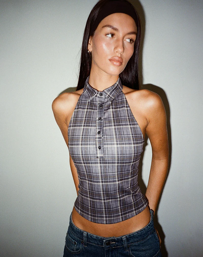 Harlo Collared Top in Check Tailoring Grey (Top à col, carreaux, tailleur)