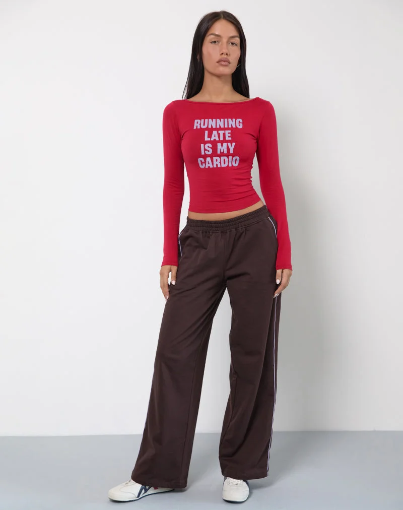 Amabon Long Sleeve Top in Adrenaline Red with Running Late Slogan (Top à manches longues en rouge adrénaline avec slogan Running Late)