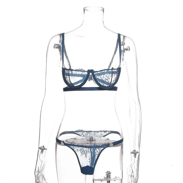 AIUJXK New Lace Mesh Sexy Lingerie Women Underwire Push Up Half Cup Transparent Bra And Panty Set Pink Club 2 Piece Suit Female