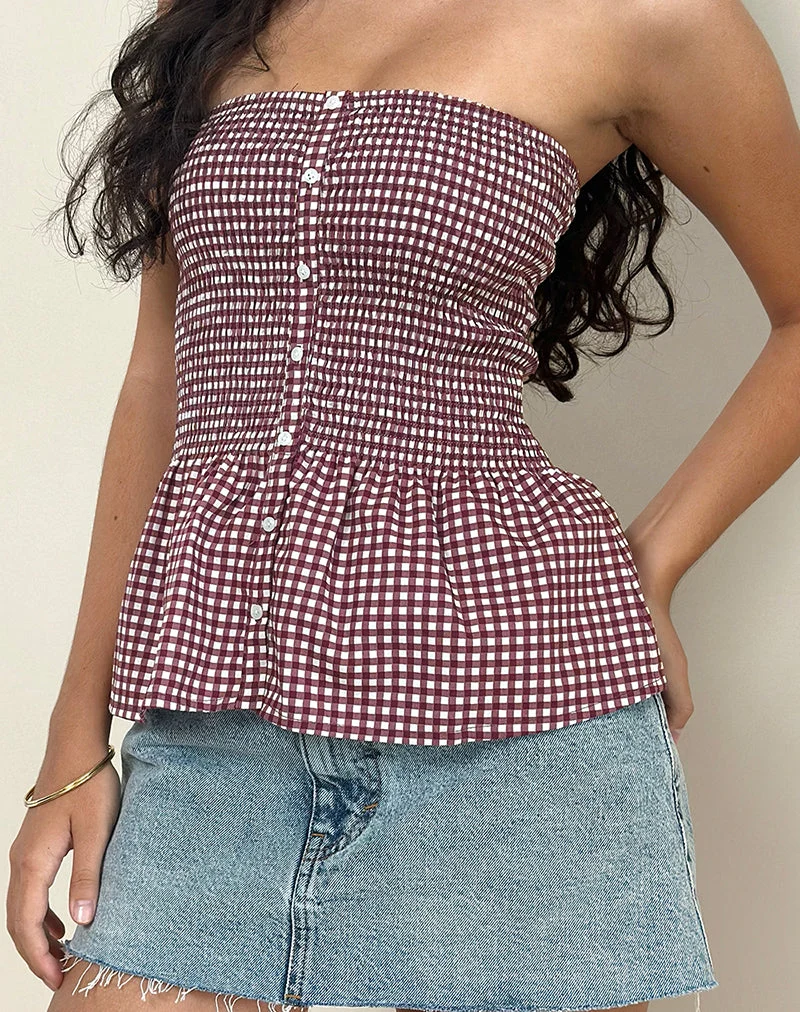 Soter Top in Mini Gingham Wine