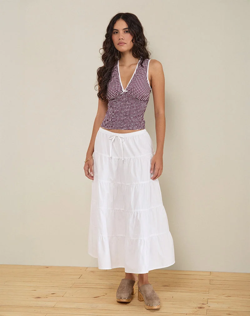 Hevalis Plunge Top in Mini Gingham Wine