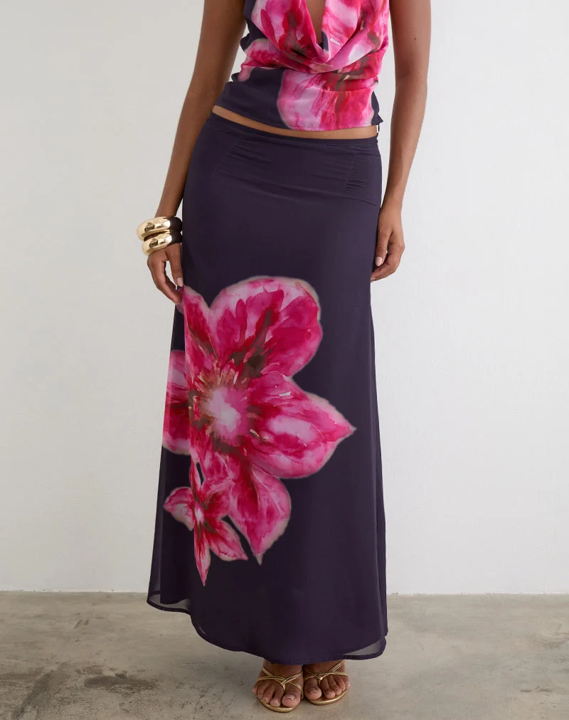 Jupe longue Lurina en mousseline violette avec motif « Desert Flower »
