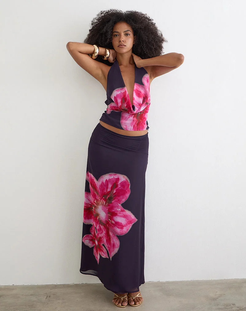 Jupe longue Lurina en mousseline violette avec motif « Desert Flower »