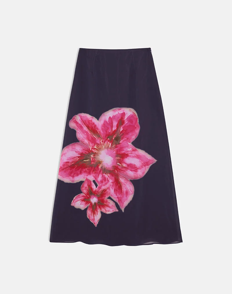 Jupe longue Lurina en mousseline violette avec motif « Desert Flower »
