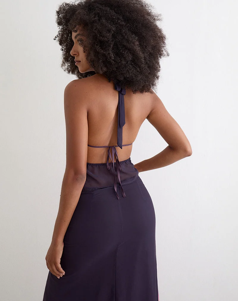 Haut à encolure cache-cœur Bujau en mousseline violette, motif « Desert Flower »