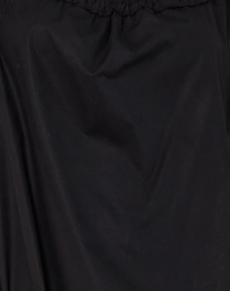 Merrily Smock Midi Dress in Poplin Black