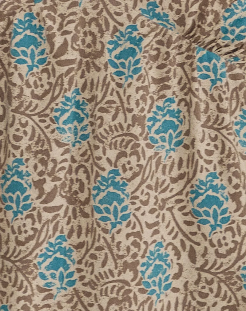 Bluebell Cami Top in Blue and Brown Floral Bohemian Batik