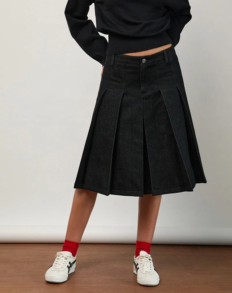 Jupe midi Sanjani, chambray foncé