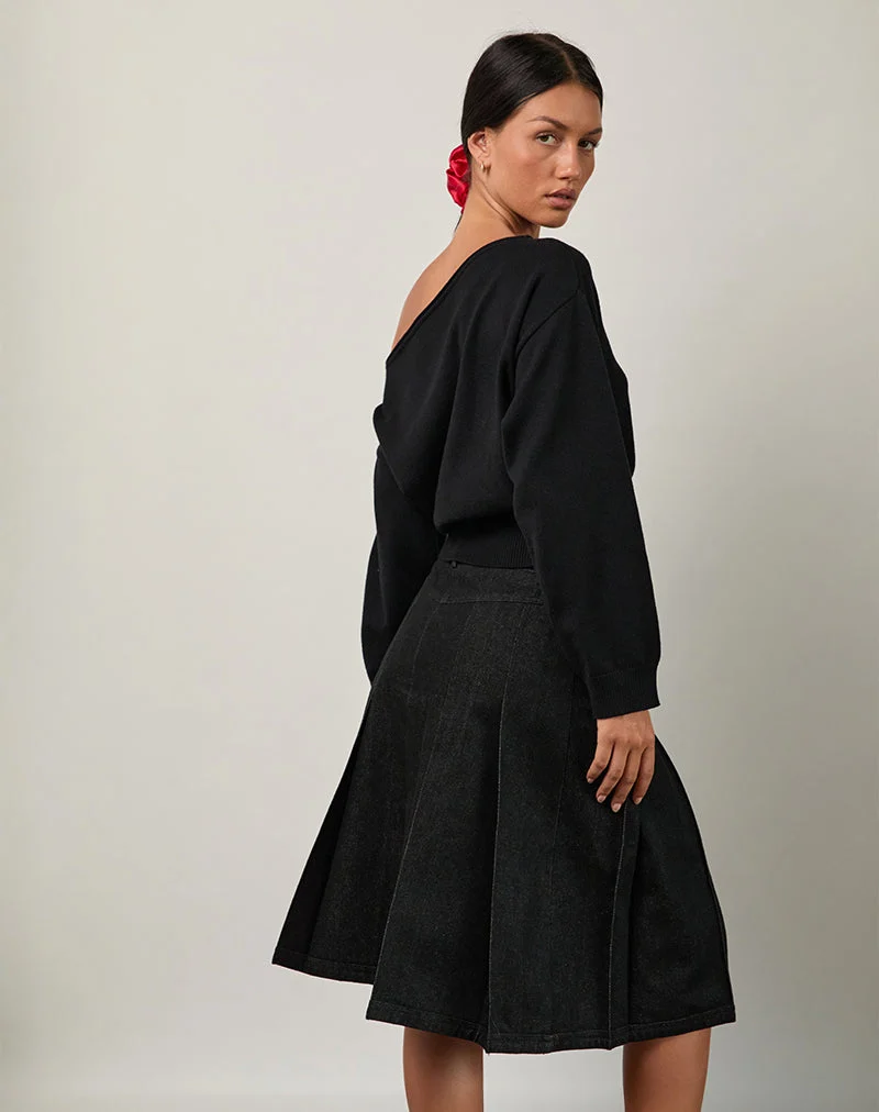 Jupe midi Sanjani, chambray foncé