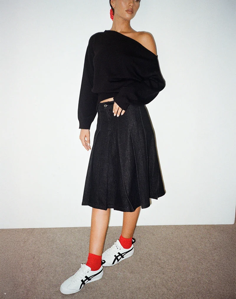 Jupe midi Sanjani, chambray foncé