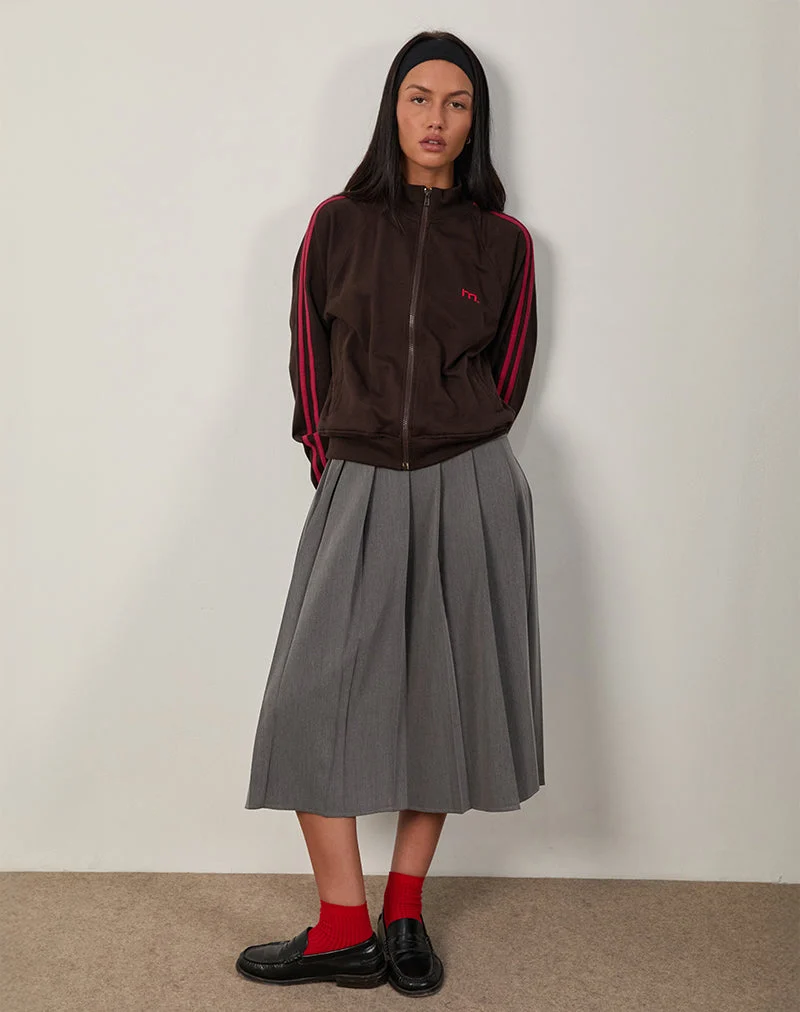 Veste Niskala en chocolat amer avec reliure et broderie rouge adrénaline