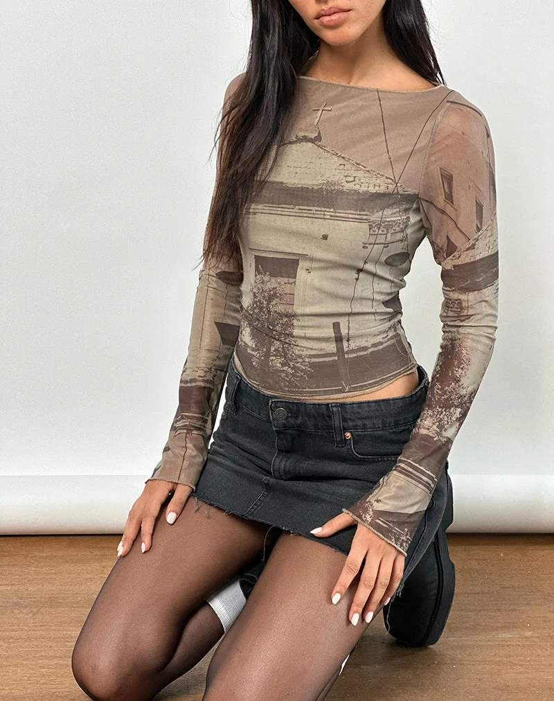 Armali Long Sleeve Top in Abstract Historical Green (Top à manches longues en vert historique abstrait)