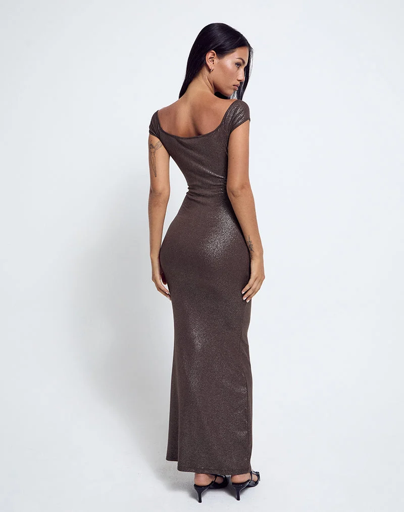 Robe longue Jolita en brun chatoyant
