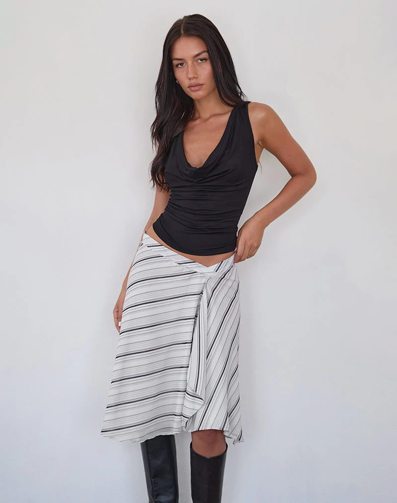 Ebiet Midi Skirt in Diagonal Stripe Tonal Grey (jupe midi à rayures diagonales)