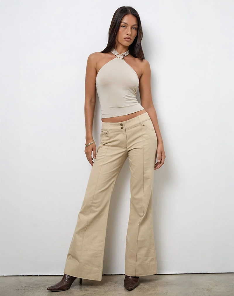 Lorie Halterneck Top in Cupro Oatmilk with Metal Ring (Top dos nu en cupro lait d'avoine avec anneau en métal)