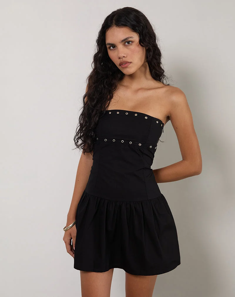 Kafridi - Mini robe à œillets en popeline noire