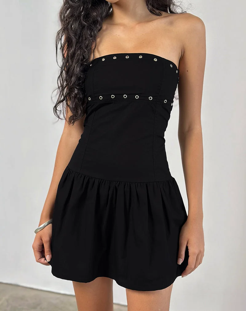 Kafridi - Mini robe à œillets en popeline noire