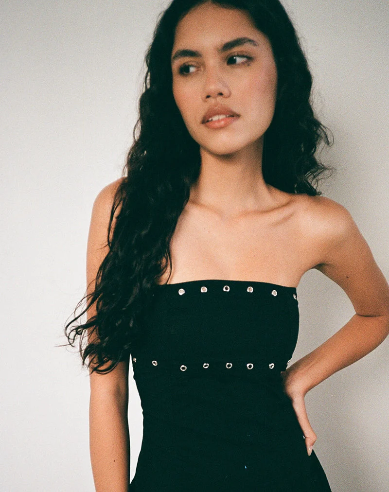 Kafridi - Mini robe à œillets en popeline noire