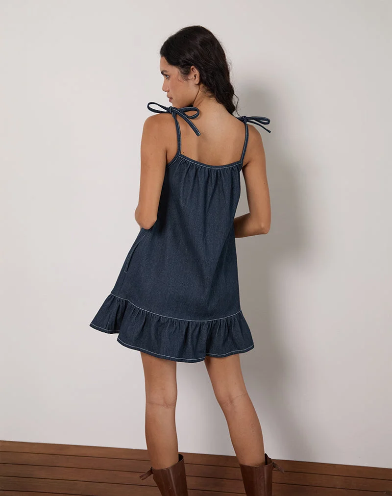 Mini robe Carlisle en chambray indigo