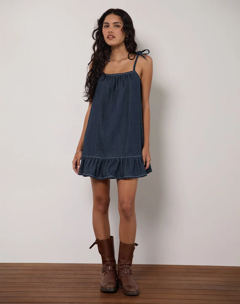 Mini robe Carlisle en chambray indigo