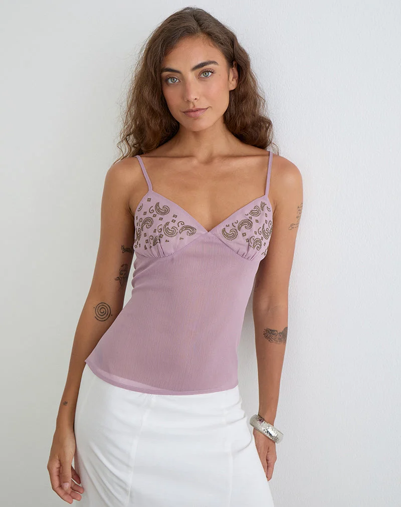 Haut « Cami » de Nisara, couleur mauve poudré, avec clous « Coma »