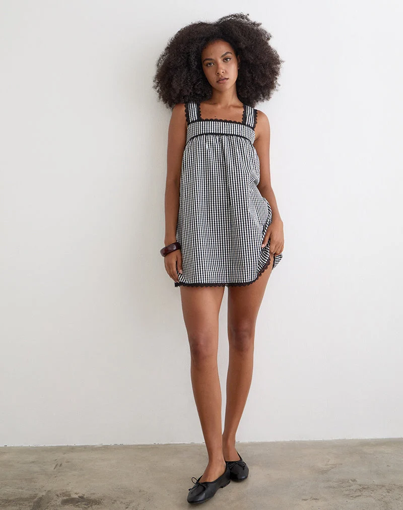 Mini-robe Sandat Smock en vichy gris