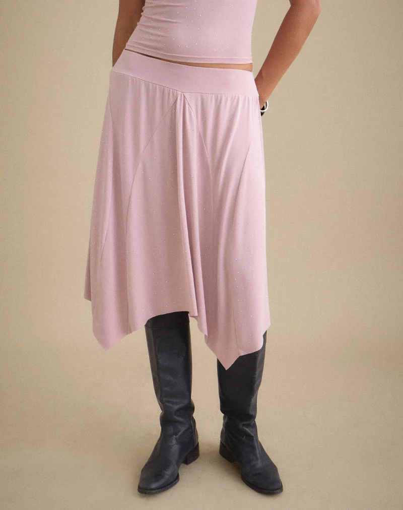 Jupe midi Kaulu en cupro rose poudré avec strass