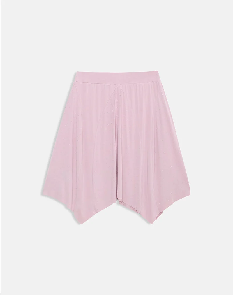 Jupe midi Kaulu en cupro rose poudré avec strass