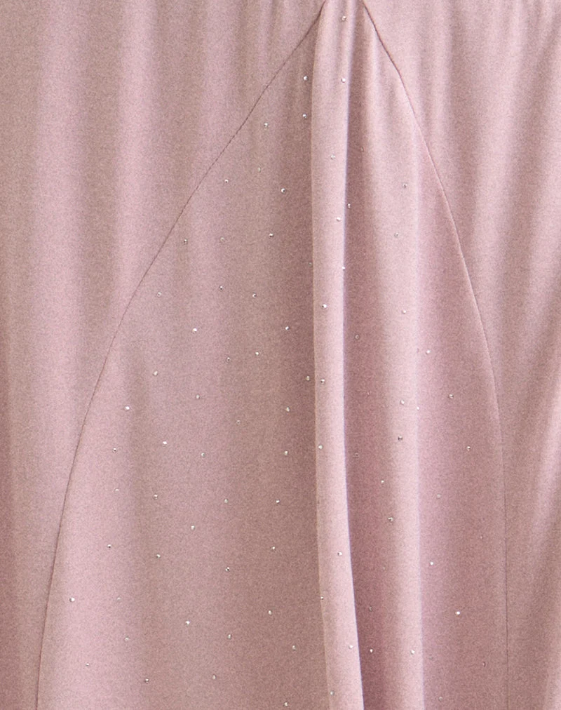 Jupe midi Kaulu en cupro rose poudré avec strass