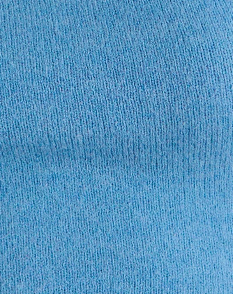 Haut Reita à encolure en trou de serrure et perle, en maille bleue
