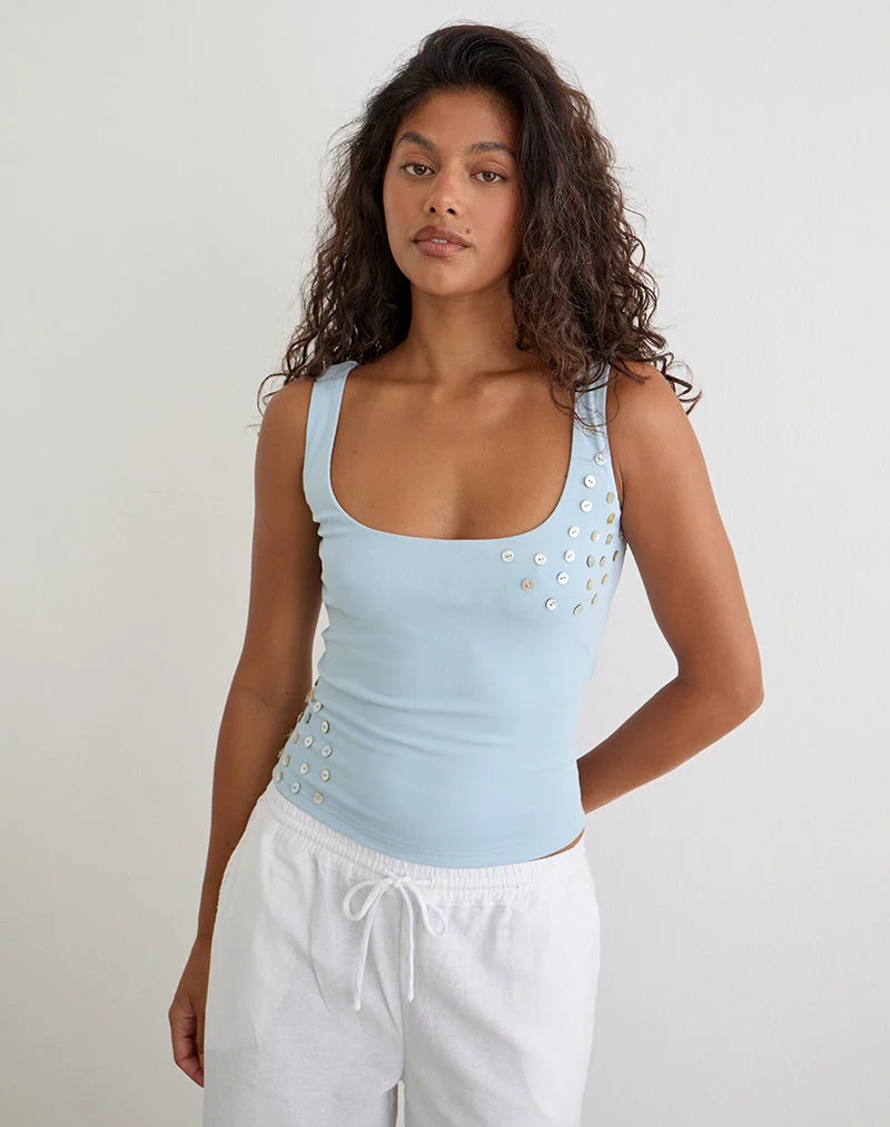 Gilet Gelita à boutons nacrés en Lyocell Eco bleu