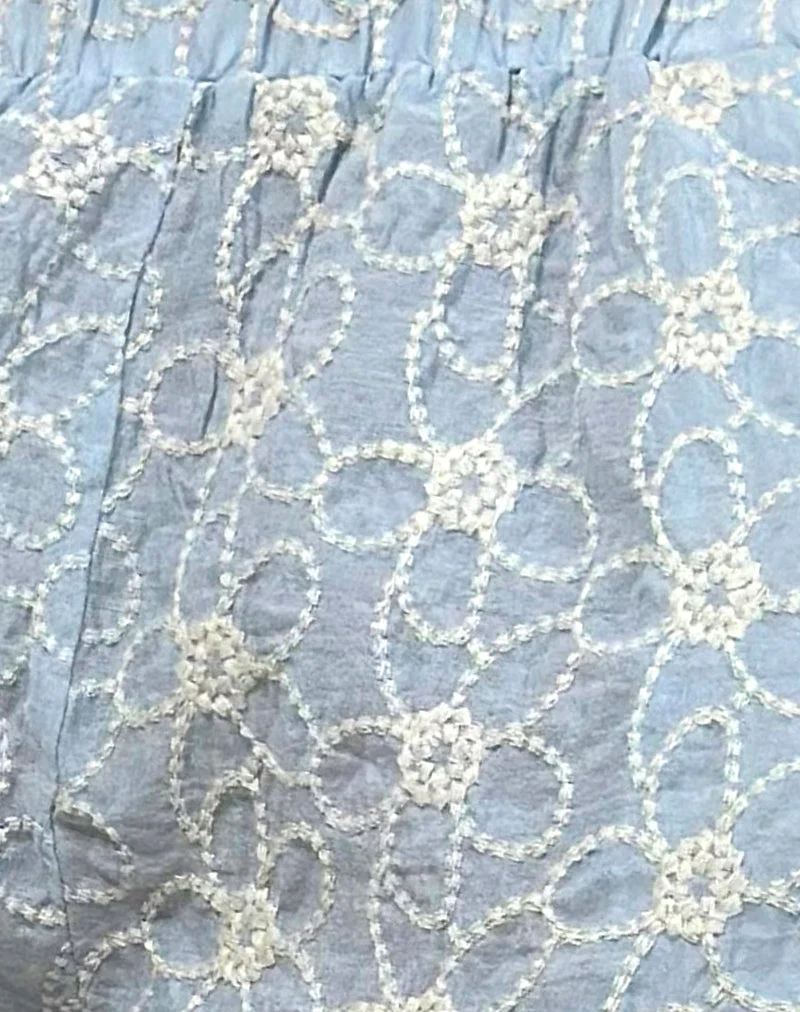 Pantalon Semur, broderie bleu glacier