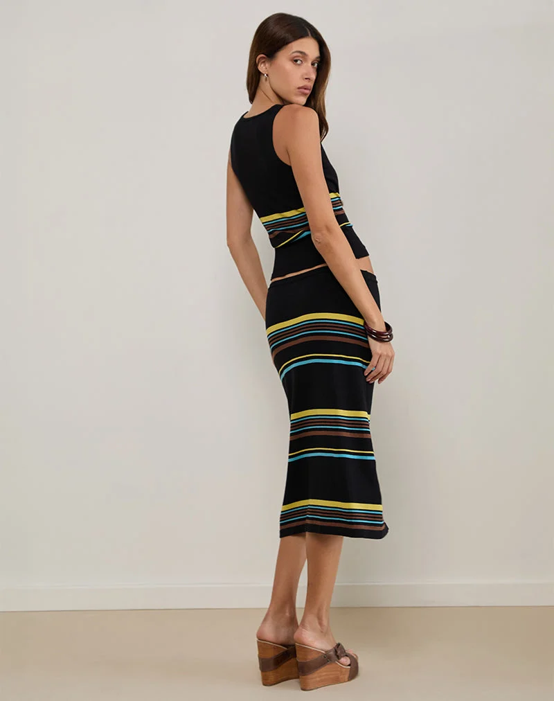 Gilet Natcha en noir avec rayures marron et bleues