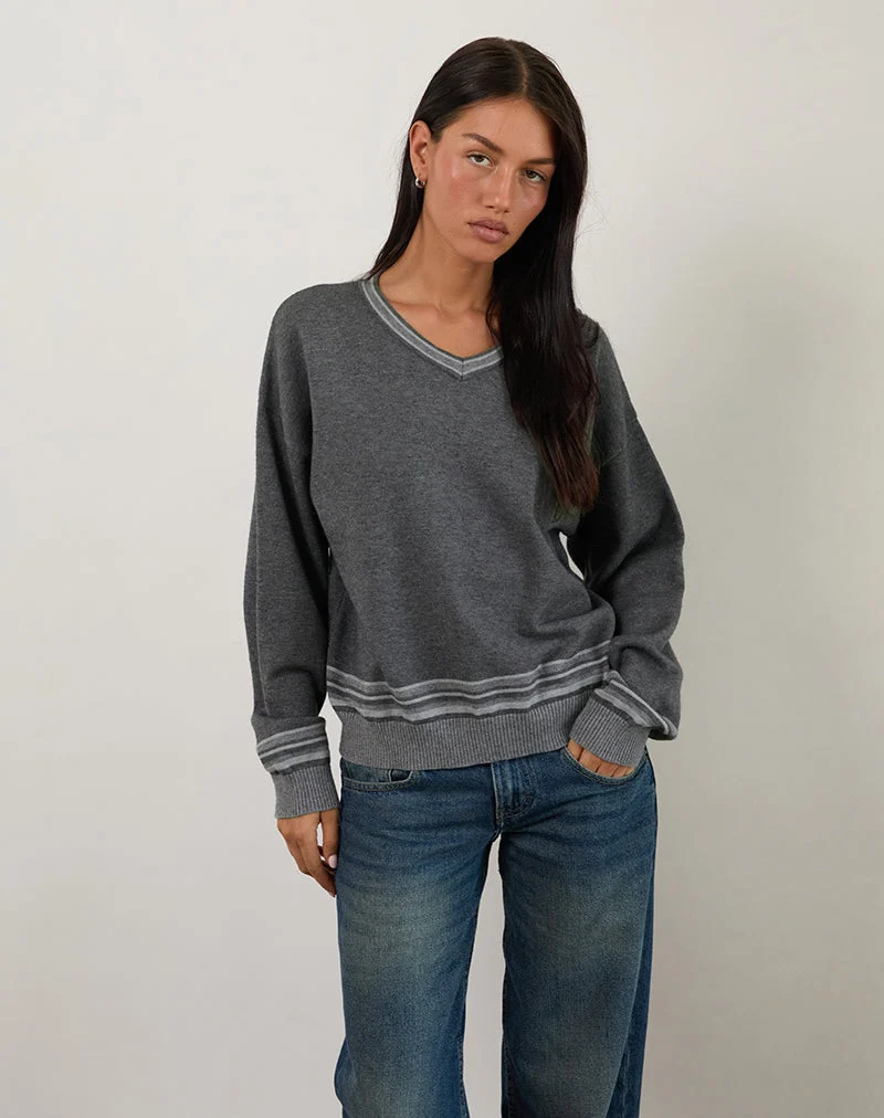 Yarnia - Pull à col en V souple, anthracite