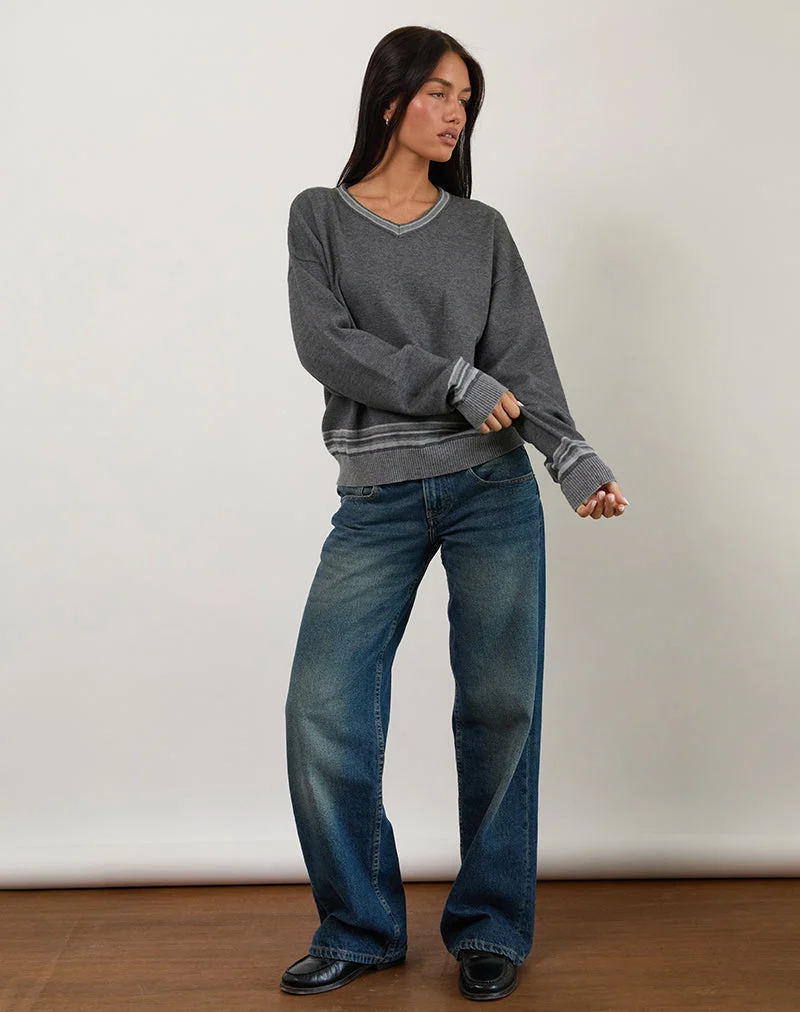 Yarnia - Pull à col en V souple, anthracite
