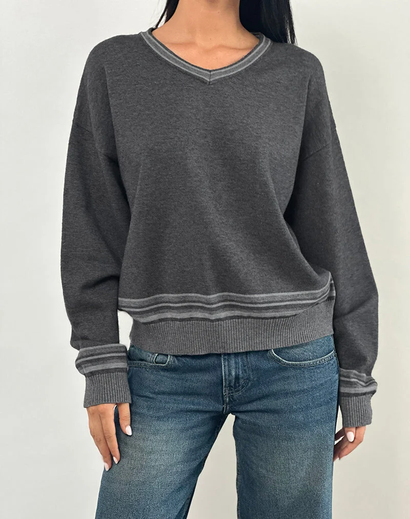 Yarnia - Pull à col en V souple, anthracite